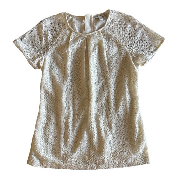Banana Republic Lace Blouse Ivory Top Short Sleeve Boho Preppy Coquette Girl 10 - Picture 6 of 9